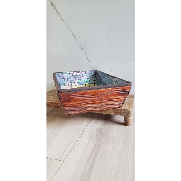 VTG Mosaic Wood Box Victorian Ladies Scene Mother of Pearl Tile Inlay MCM Decor - Picture 4 of 11